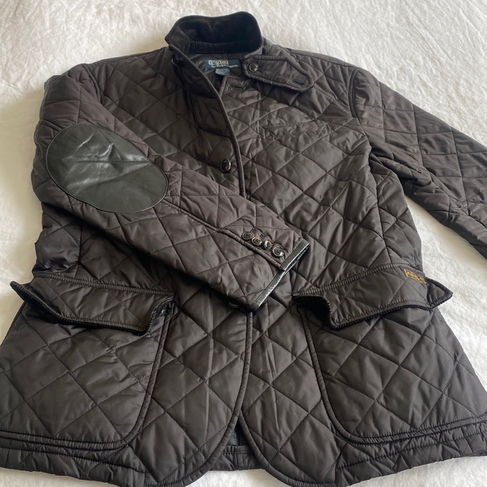 Polo Ralph Lauren Black sz Medium Quilted Men jacket Nylon with leather details